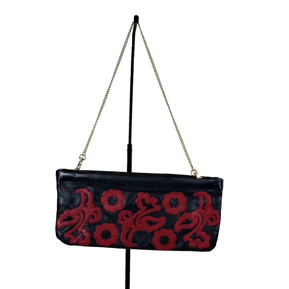 Great American Leatherworks Hinged Chain Strap Clutch Purse Red Boho Western